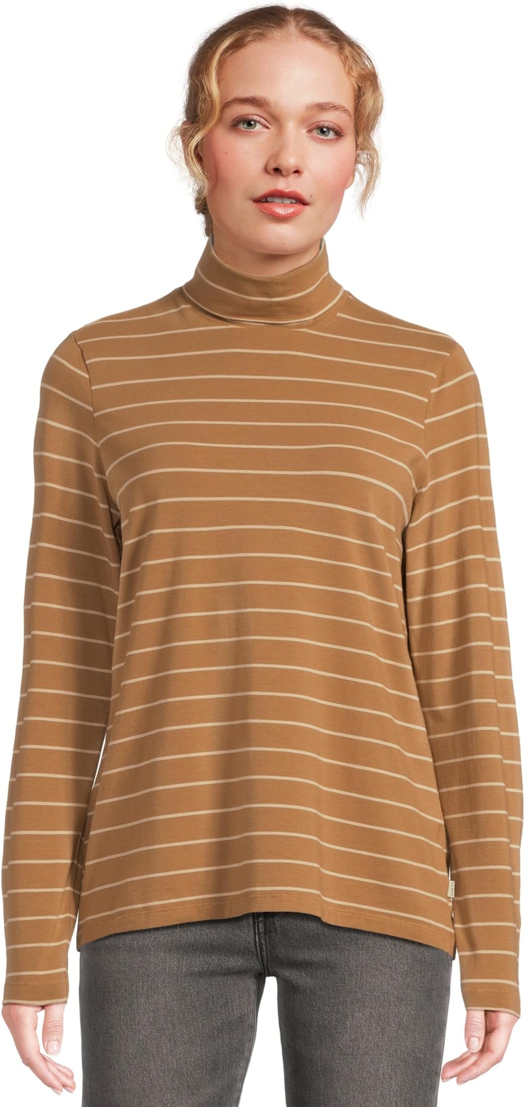 

Лонгслив L.L.Bean Soft Stretch Supima Turtleneck Long Sleeve Stripe, цвет Toasted Coconut/Boulder