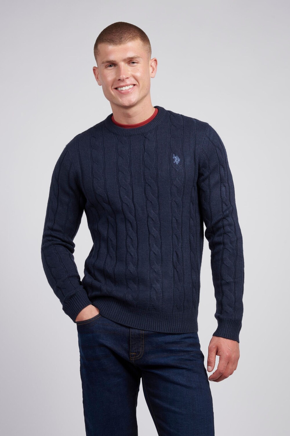 

Мужская рубашка поло с круглым вырезом и косичным узором U.S. Polo Assn, синий