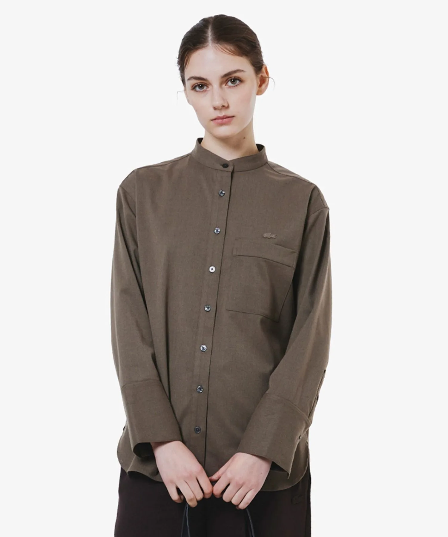 Рубашка LACOSTE с воротником-стойкой темно-коричневая