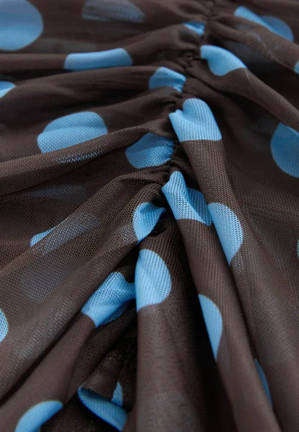 Блузка с длинными рукавами и присборенными боками Next, Chocolate Brown Blue Polka Dot — фото 2