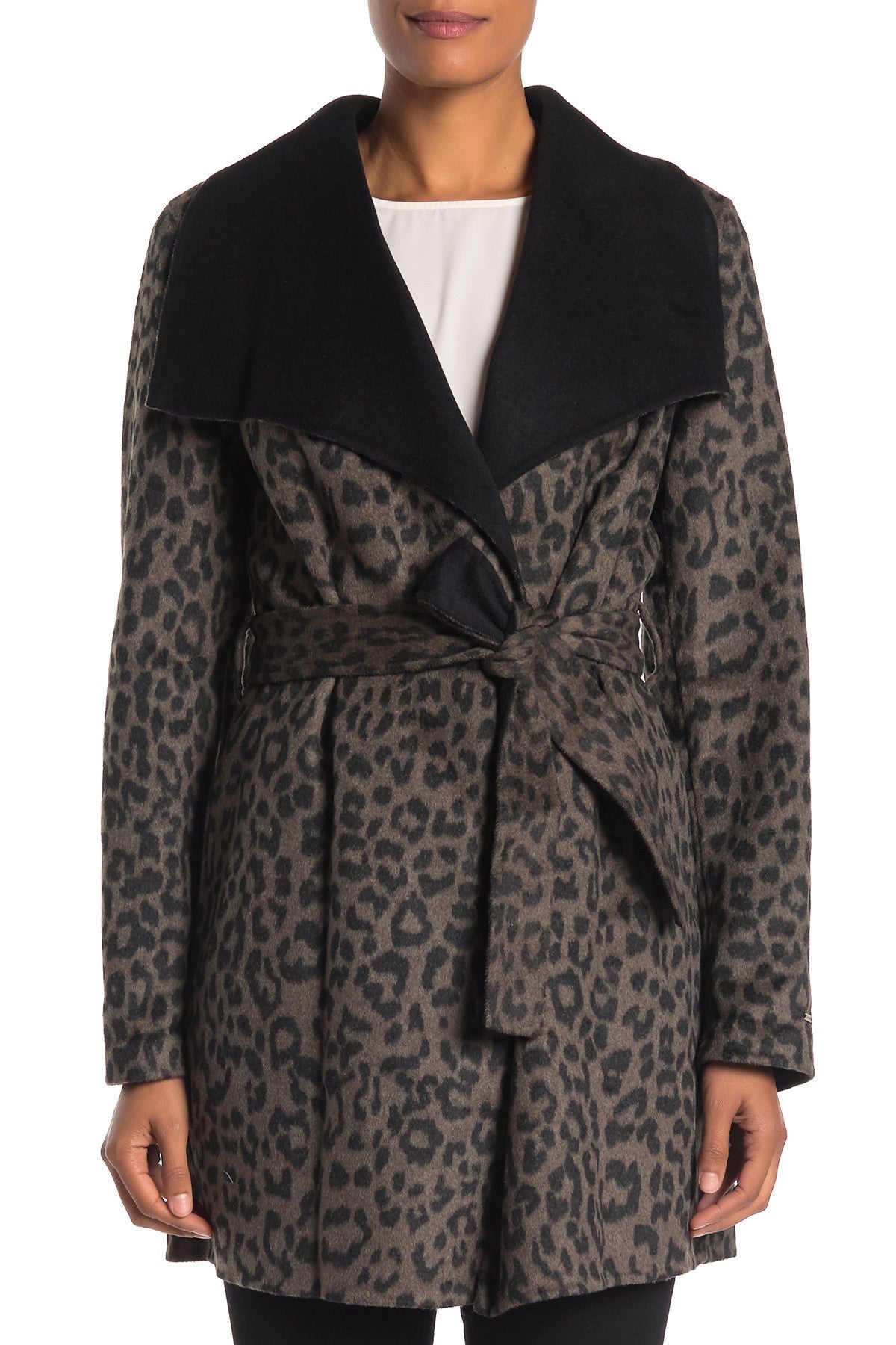 

Пальто Tahari Ella Leopard Double Face Wool Wrap с поясом T Tahari