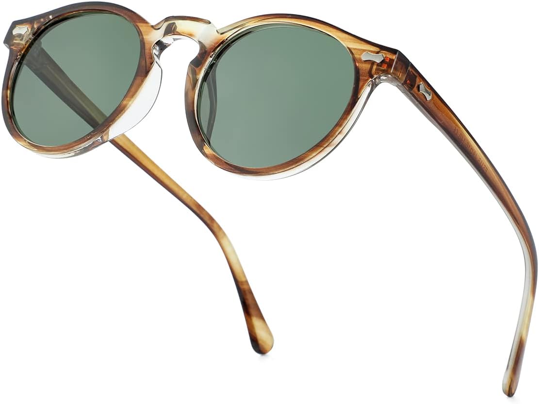 

NIDOVIX Винтажные поляризованные солнцезащитные очки для мужчин и женщин, круглые, в стиле ретро, ​​классические, модные, с защитой от УФ-излучения UV400, B4 Stripe Brown/Green