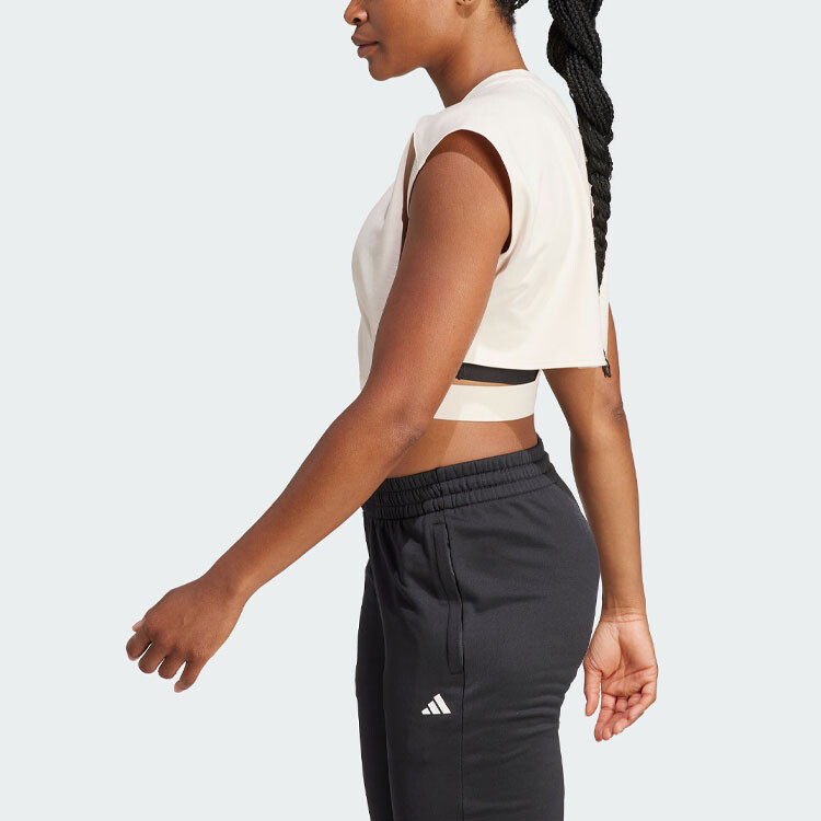 AEROREADY Укороченный женский льняной топ коричневого цвета Adidas — фото 4