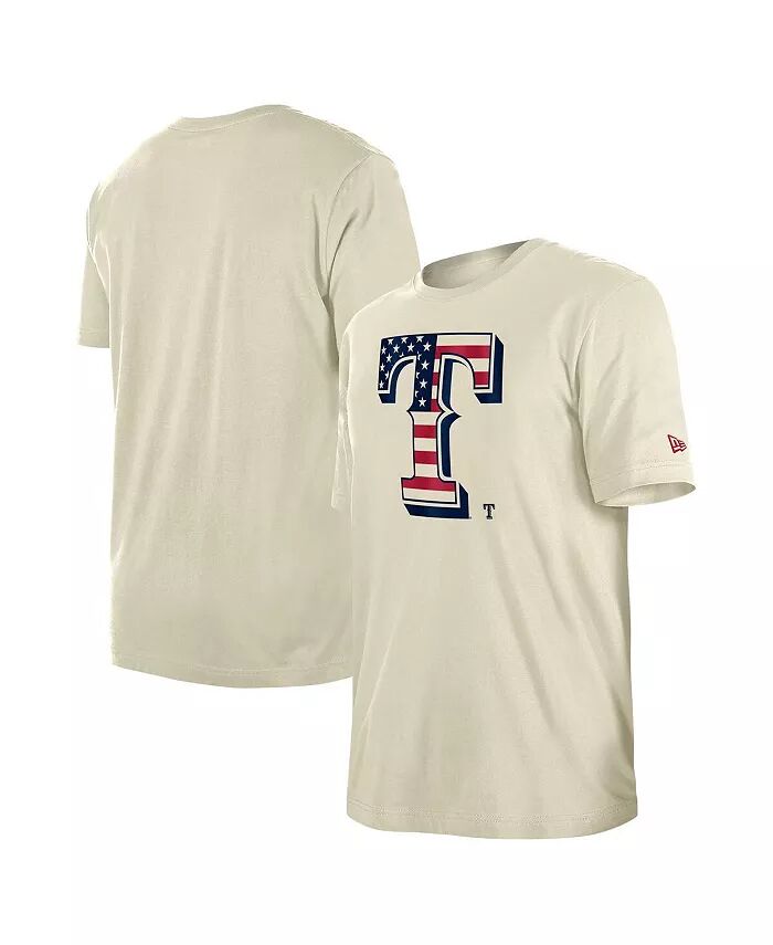 

Мужская кремовая футболка Texas Rangers с принтом флага 4 июля New Era
