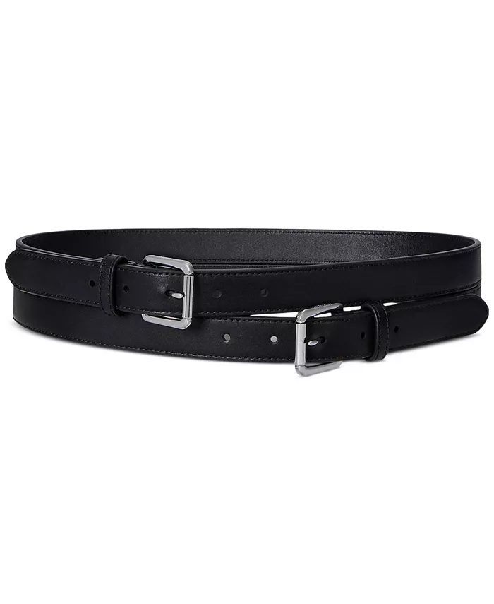 

Кожаный ремень с двойной пряжкой Stacked Belt Lauren Ralph Lauren, черный