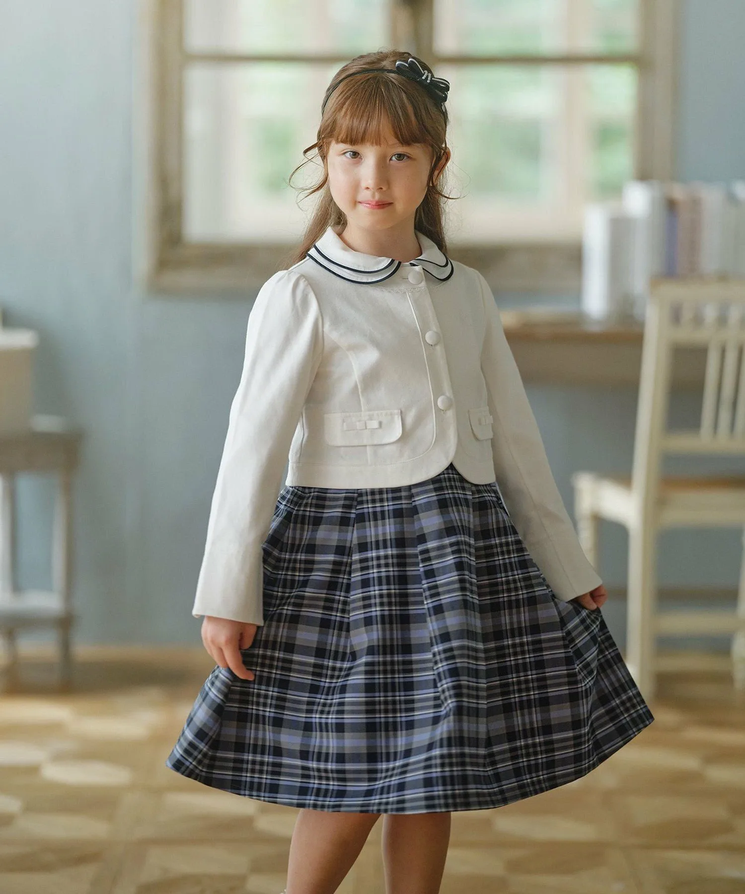 [110-140 см] Юбка-свитер в клетку KUMIKYOKU Kids Suite, Blue series 3 [370] — фото 3