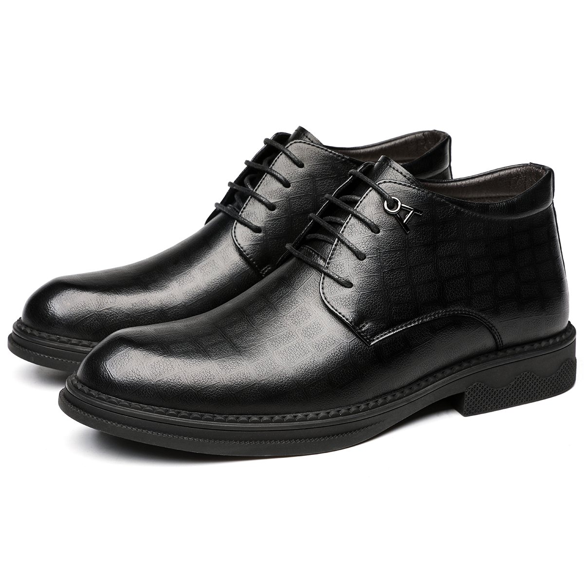 Повседневные кожаные кроссовки мужские Mid Top черные CHINT, { с утеплённой флисовой подкладкой } черные M57705 — фото 4