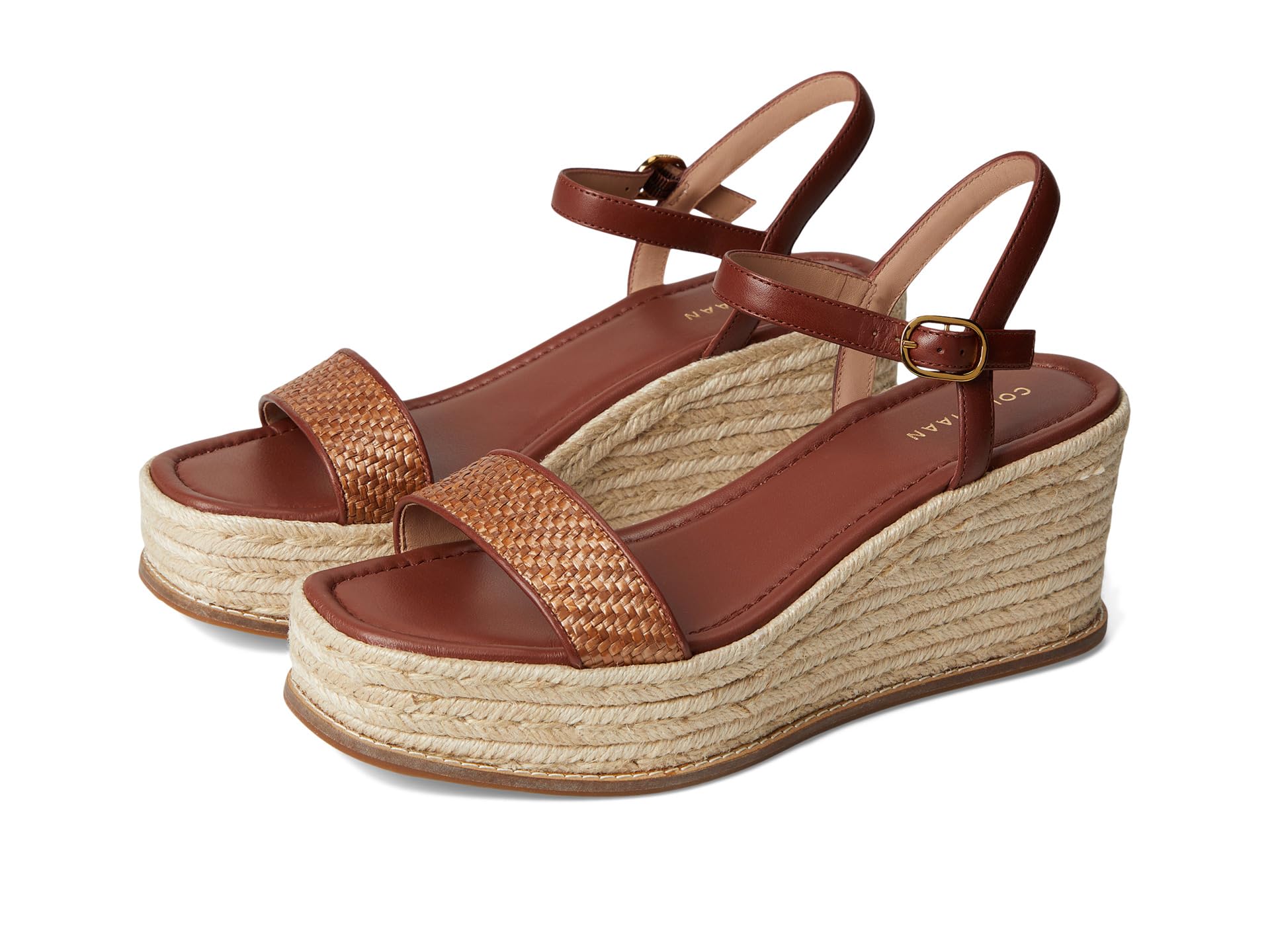 Туфли Cole Haan Cloudfeel Keeton Espadrille Flatforms, Tan Raffia/Dark Cuoio Leather