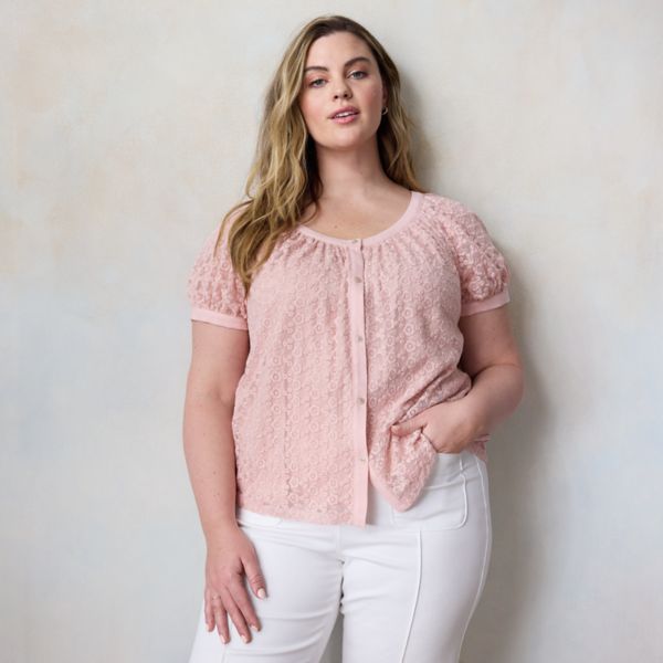 

Пышная кружевная блузка с рукавами-фонариками Lc Lauren Conrad, цвет pink rhinestone