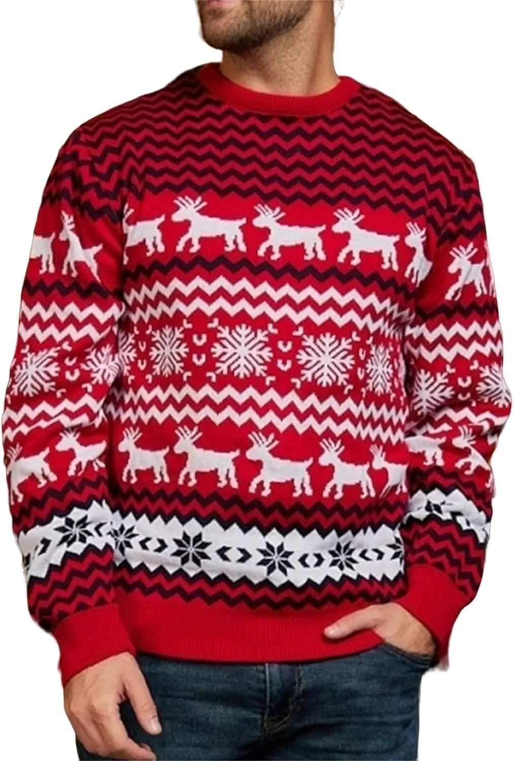 

Мужской свитер Vintage круглый воротник вязаный с длинным рукавом Ugly Christmas с принтом снежинок evzosrz