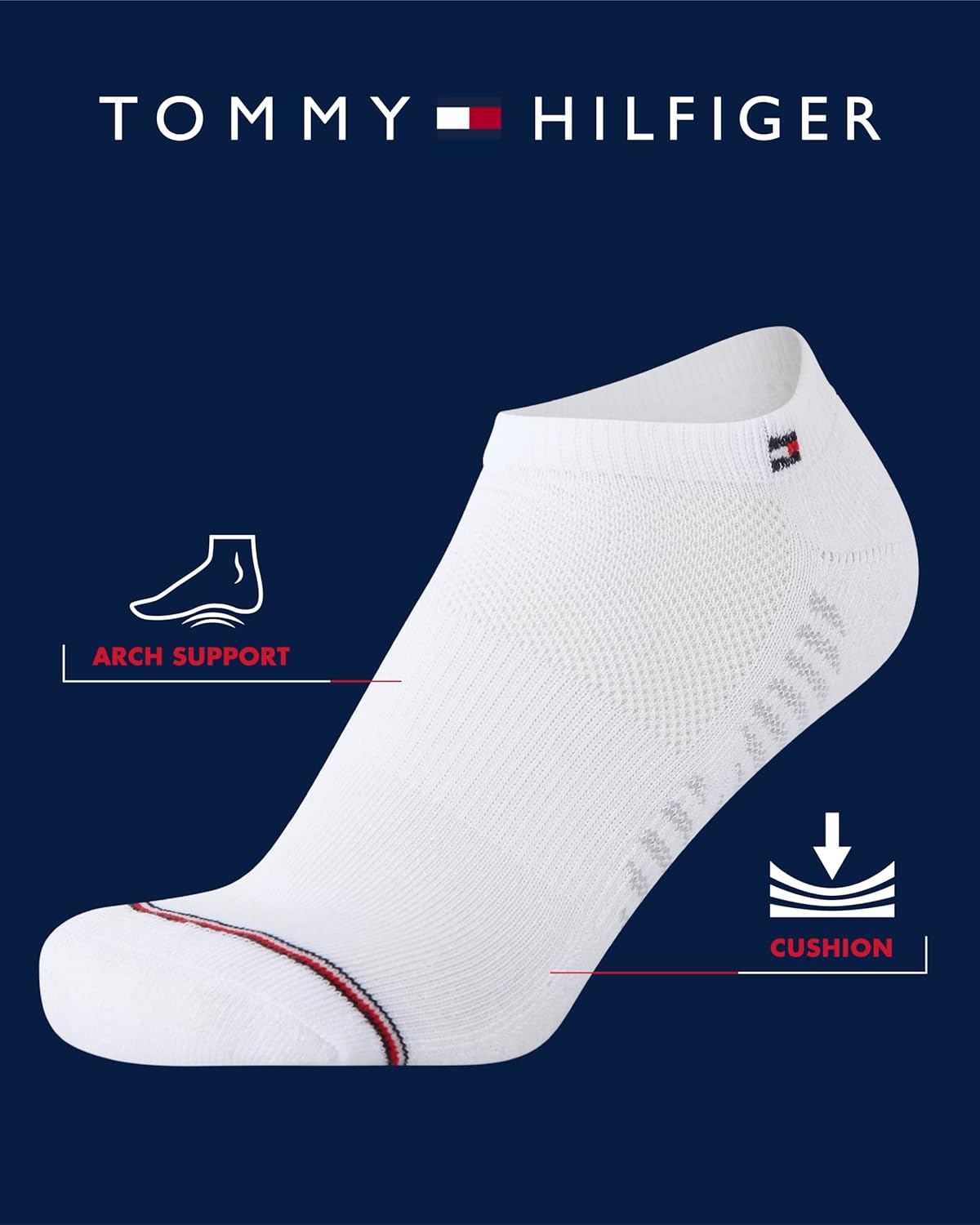 Женские спортивные носки Tommy Hilfiger No Show - 6 пар коротких мягких носков с амортизацией для женщин (размер 4-10), White — фото 2