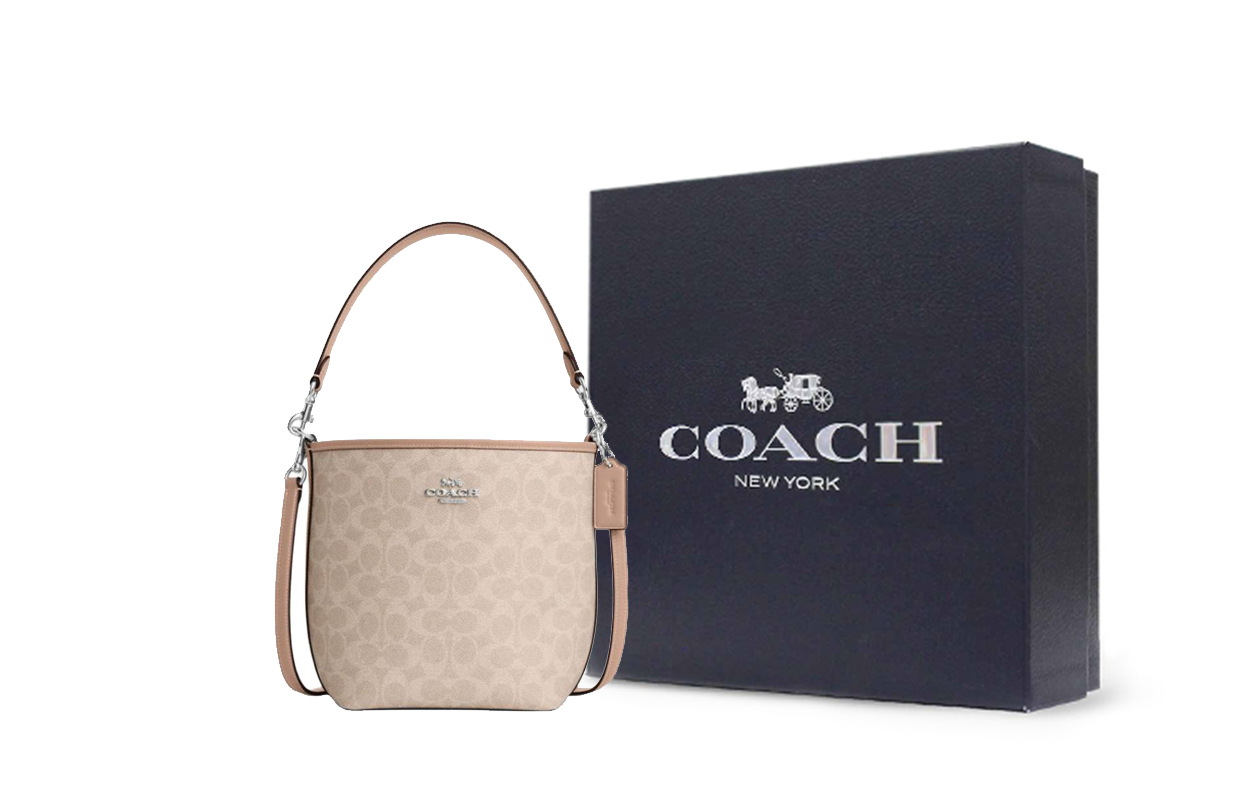 

COACH Городская подпись Покрытый холстом Сумка Сумка через плечо Маленькая Женская Песочная