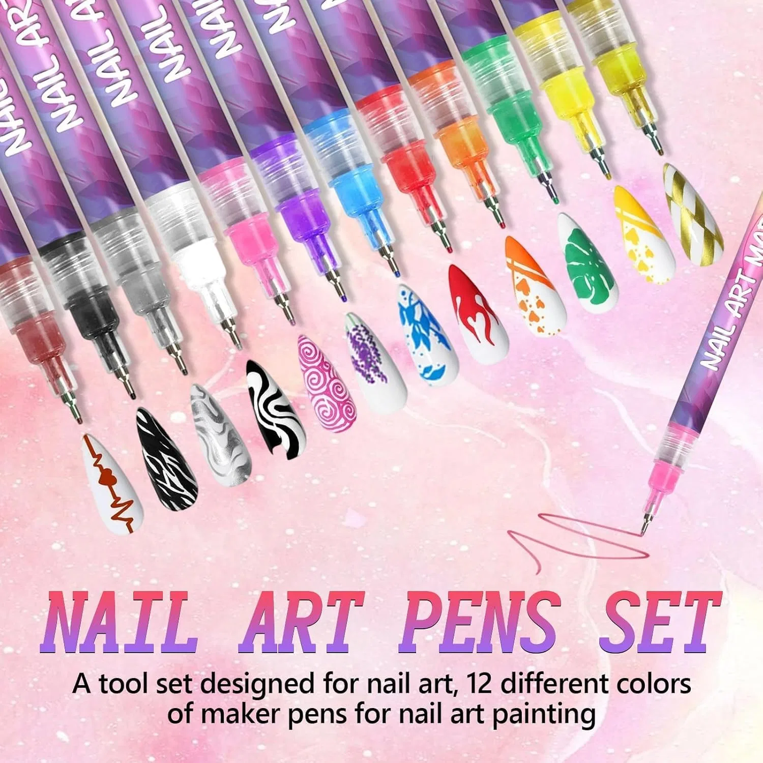 Набор ручек для 3D-дизайна ногтей, 12 цветов, 0.5 мм Magimagi, 12 Colours 3D Nail Polish Pen Set — фото 2