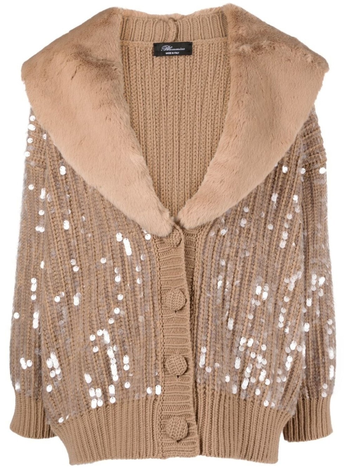 

Blumarine кардиган с пайетками и отделкой из искусственного меха, нейтральный цвет