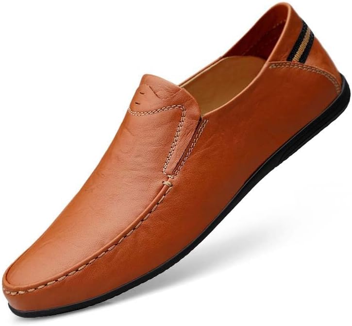 Мужские повседневные лоферы Loafer Premium из натуральной кожи, слипоны, мужские драйверские пенни-лоферы, легкие и дышащие Luodenglang, оранжевый — фото 2