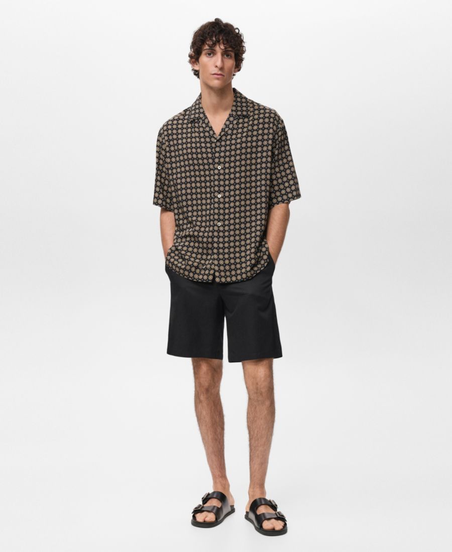 

Мужская рубашка с принтом, свободного кроя, стандартного кроя MANGO, Black