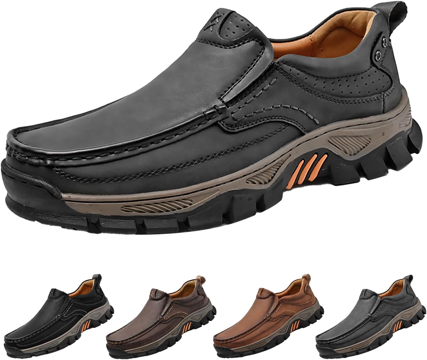 

Мужские лоферы без шнурков, удобные с ручной строчкой, кожаные, с эластичной подошвой, противоскользящие, с поддержкой свода стопы, для путешествий, походов и прогулок Hneowgn, серый