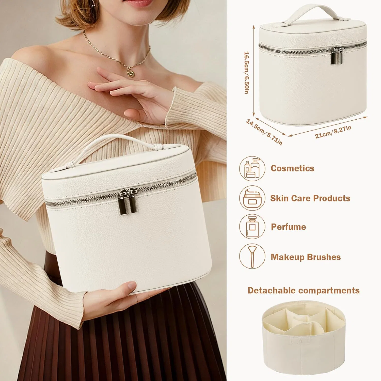 Женская косметичка из искусственной кожи с отделениями, белая Blyemichdi, White — фото 2