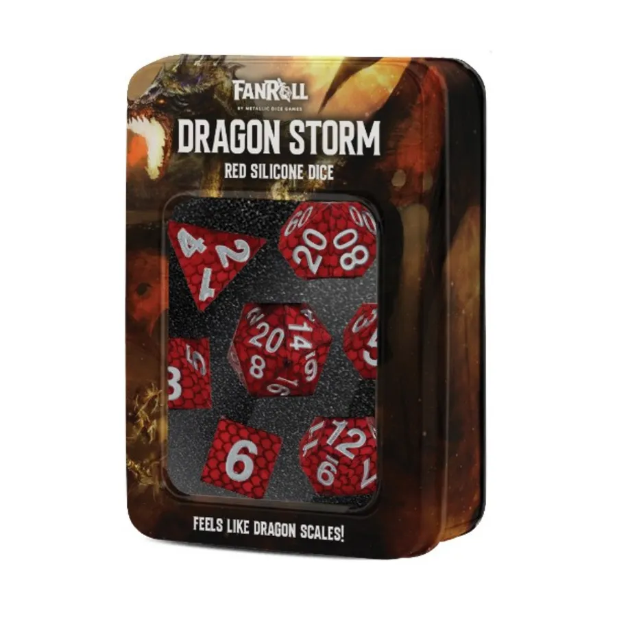 

Полигональный набор Dragon Storm — чешуя красного дракона (7), Silicone Rubber Dice (Metallic Dice Games)