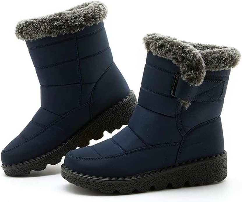 

Женские зимние ботинки Toumov, водонепроницаемые, с подкладкой из меха, противоскользящие, короткие ботильоны с искусственным мехом, теплые и утепленные, комфортные ботинки до середины икры для прогулок и походов, синий