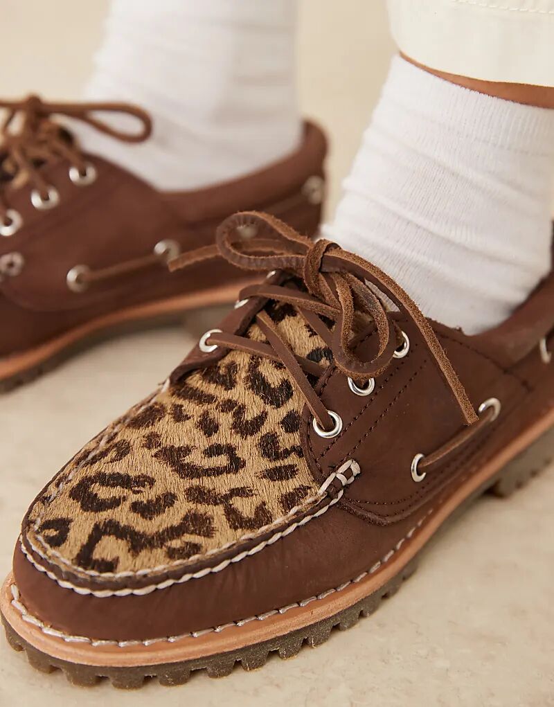 Туфли-лодочки Timberland Noreen 3 Eye с леопардовым принтом и мехом пони — фото 3