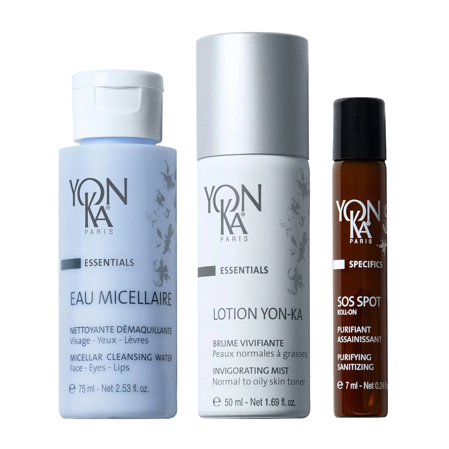 Набор для путешествий Yon-Ka Purity | SOS Spot Roll-On, Eau Micellaire и тоник | Очищение, тонизирование и увлажнение для сухой или чувствительной кожи | 3 предмета Yonka