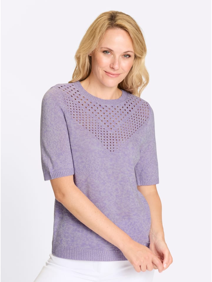 

Свитер с короткими рукавами в меланжевом цвете лаванды и экрю Sieh an!