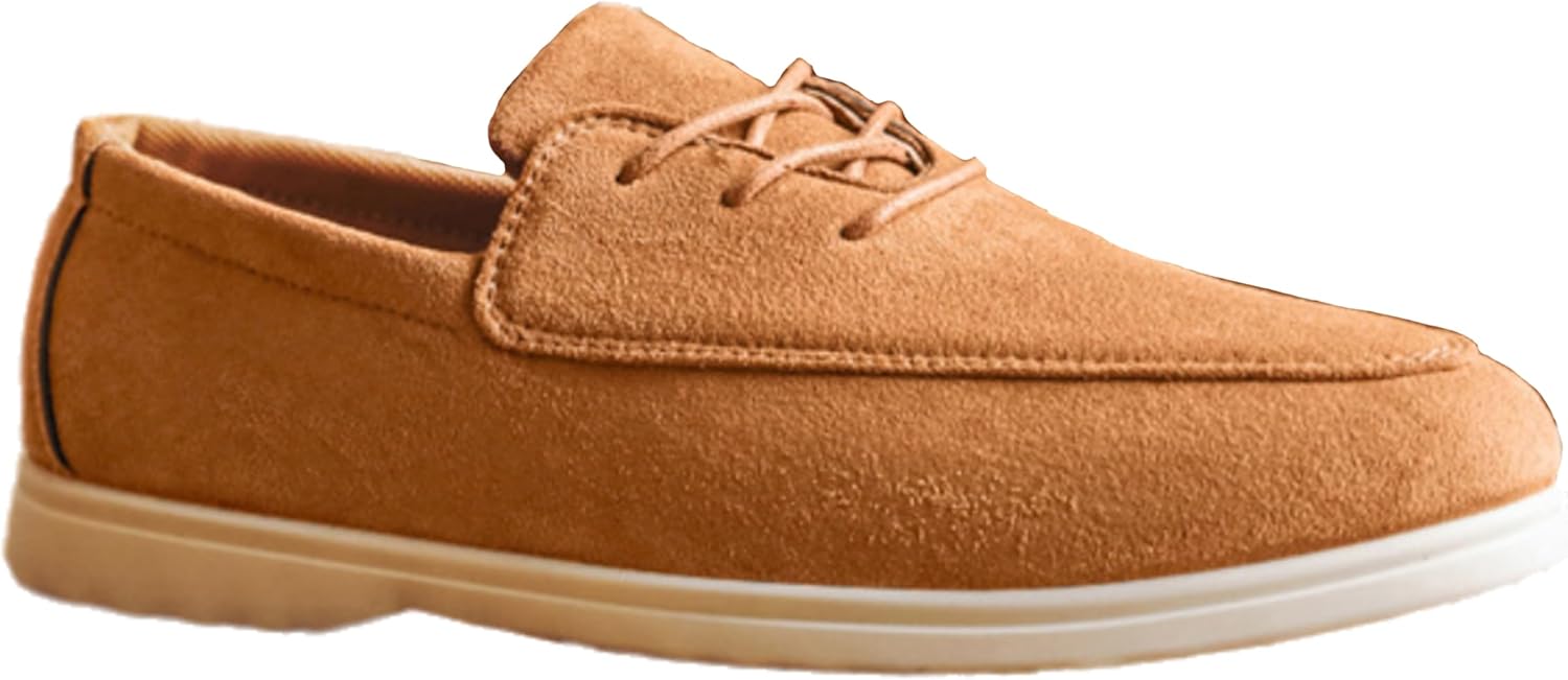 

Мужские замшевые туфли-оксфорды на низком каблуке, повседневные, с модным круглым носком, каблук-блок, мягкая подошва, нескользящие, на шнуровке, для работы, вождения и бизнеса Fifilapin, коричневый