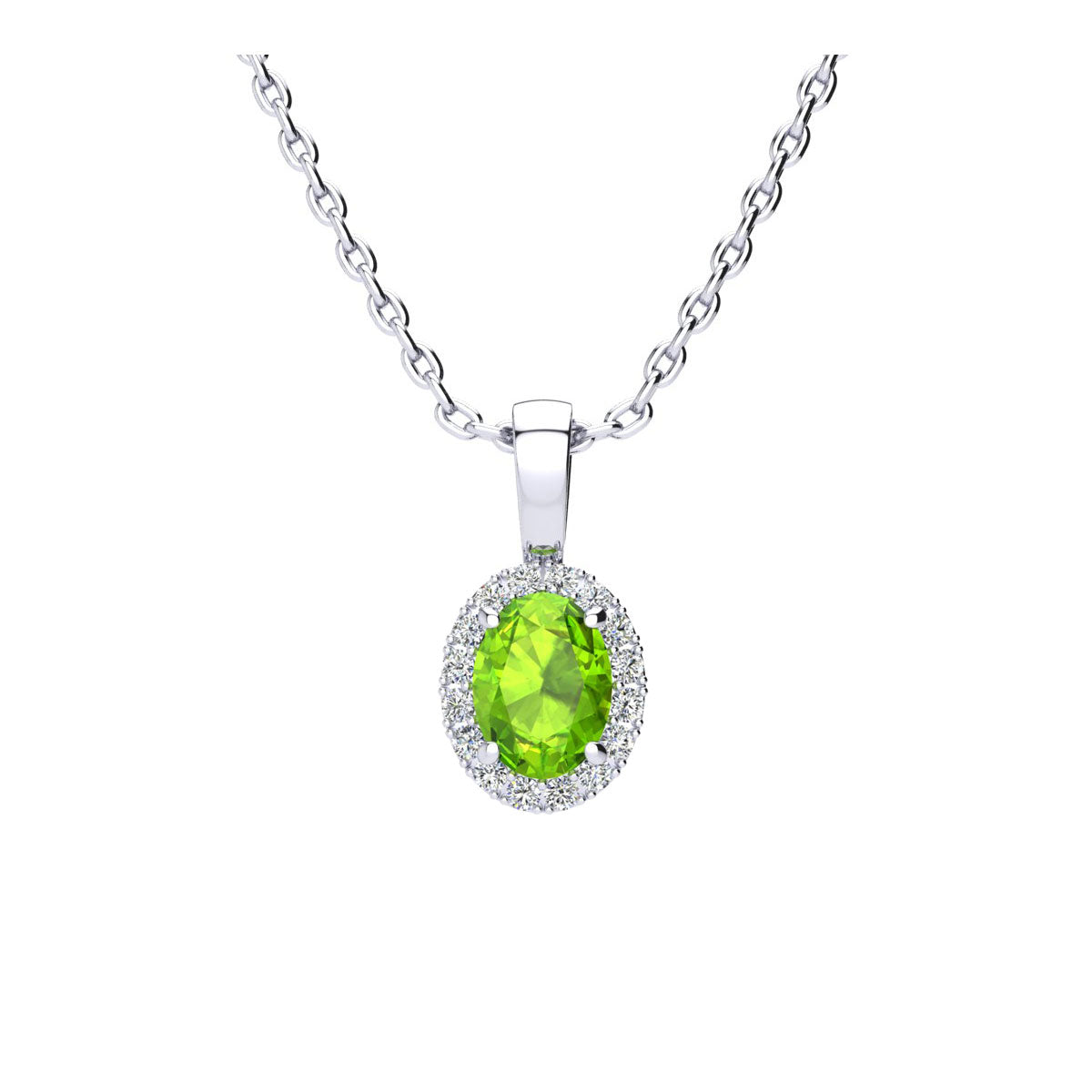 

Ожерелье из стерлингового серебра с овальным камнем 1 карат и бриллиантом в форме ореола на цепочке длиной 18 дюймов Superjeweler, Peridot