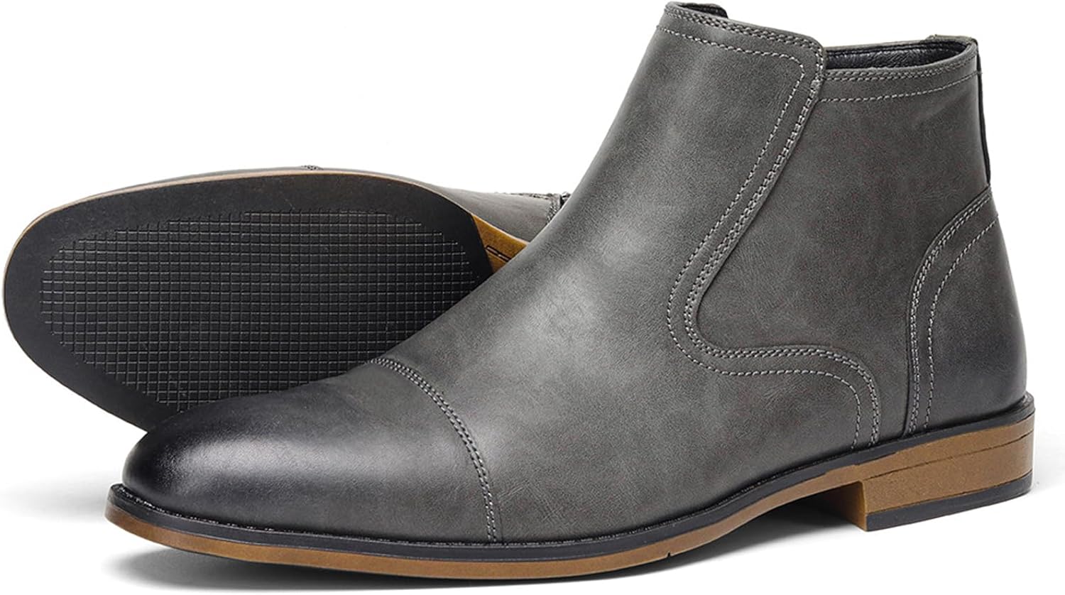 

Мужские ботинки челси с массивным каблуком, цветной подошвой и молнией, ретро с круглым носком, шнуровкой, декоративные, с нескользящей подошвой, формальные, для свадьбы, бизнеса, вечеринки Bedgmdeg, серый