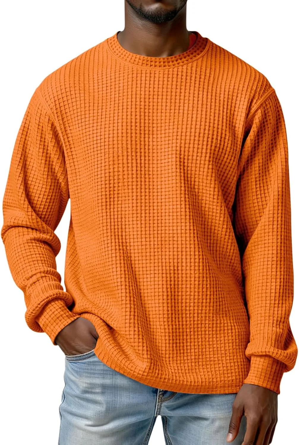 

Мужской свитер с длинным рукавом WANZZXCSL, вязаный вафельный, свободный, для зимы