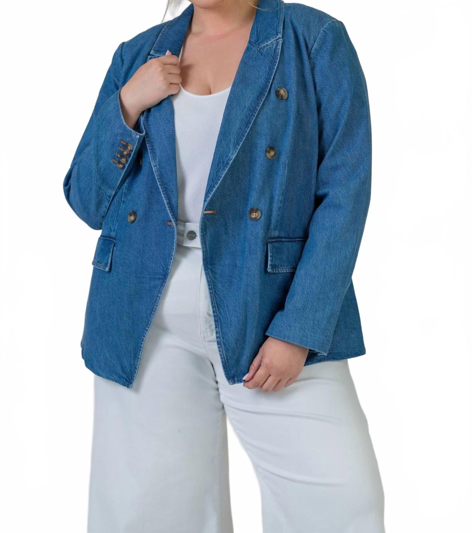 

Мишель Джинсовая Блейзер с Длинным Рукавом - Плюс в Среднем Индиго Tanya Taylor