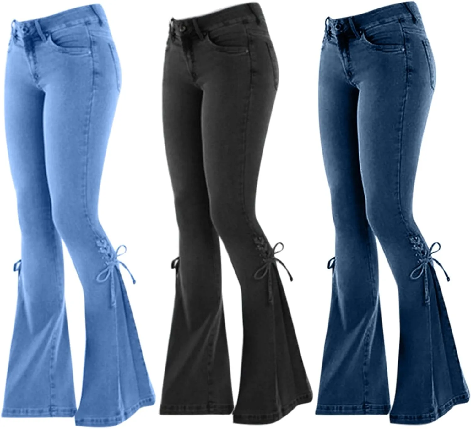 

Uillui Flare Jeans для женщин, высокие, с кружевной шнуровкой