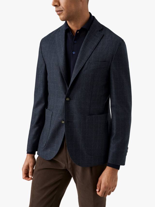 

Принц уэльский клетчатый мягкий шерстяной жакет Eton, Navy Blue