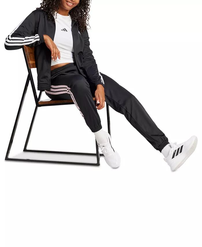Женская трикотажная спортивная куртка с тремя полосками adidas, черный — фото 4