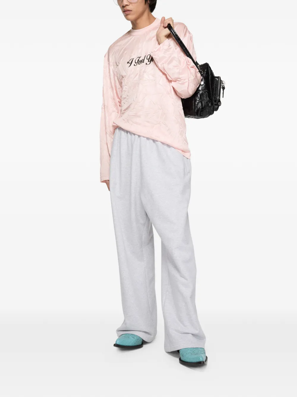 Футболка с длинными рукавами и эффектом смятости Acne Studios, розовый — фото 3