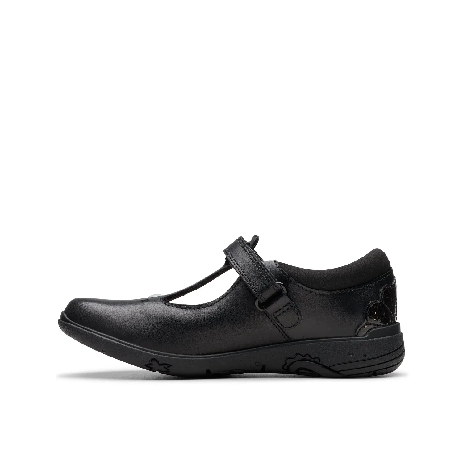 Туфли Clarks Relda Gem для девочек, кожаные, с ремешком на липучке, черные — фото 2