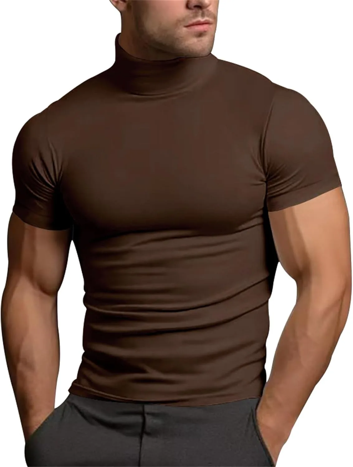 

Мужская футболка Casual High Collar с коротким рукавом, дышащая, Muscle Fit