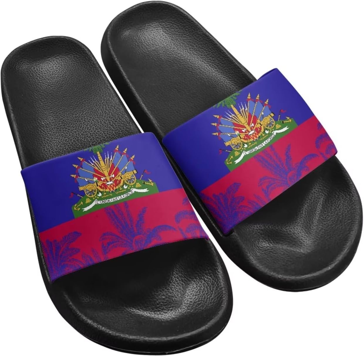 

Женские и мужские повседневные слайд сандалии Hechitok, удобная мягкая подошва, нескользящие ЭВА сандалии на плоской подошве, для ванной и душа, Haiti Flag Palm