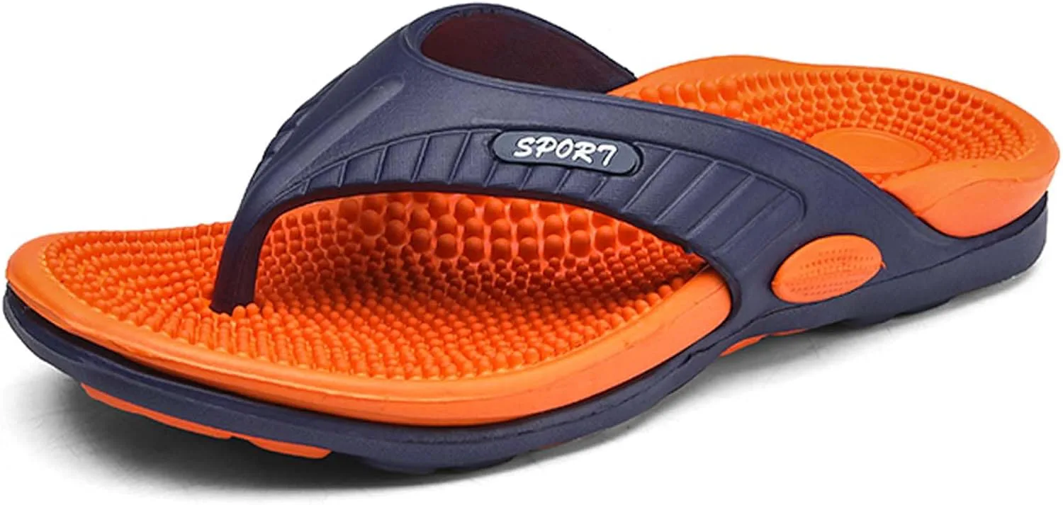 

Мужские шлепанцы с массажной стелькой, летние модные пляжные сандалии с цветными вставками, легкий материал EVA, шлепанцы на толстой подошве, противоскользящие, износостойкие, прочные, подходят для использования дома и на улице Vtiao, оранжевый