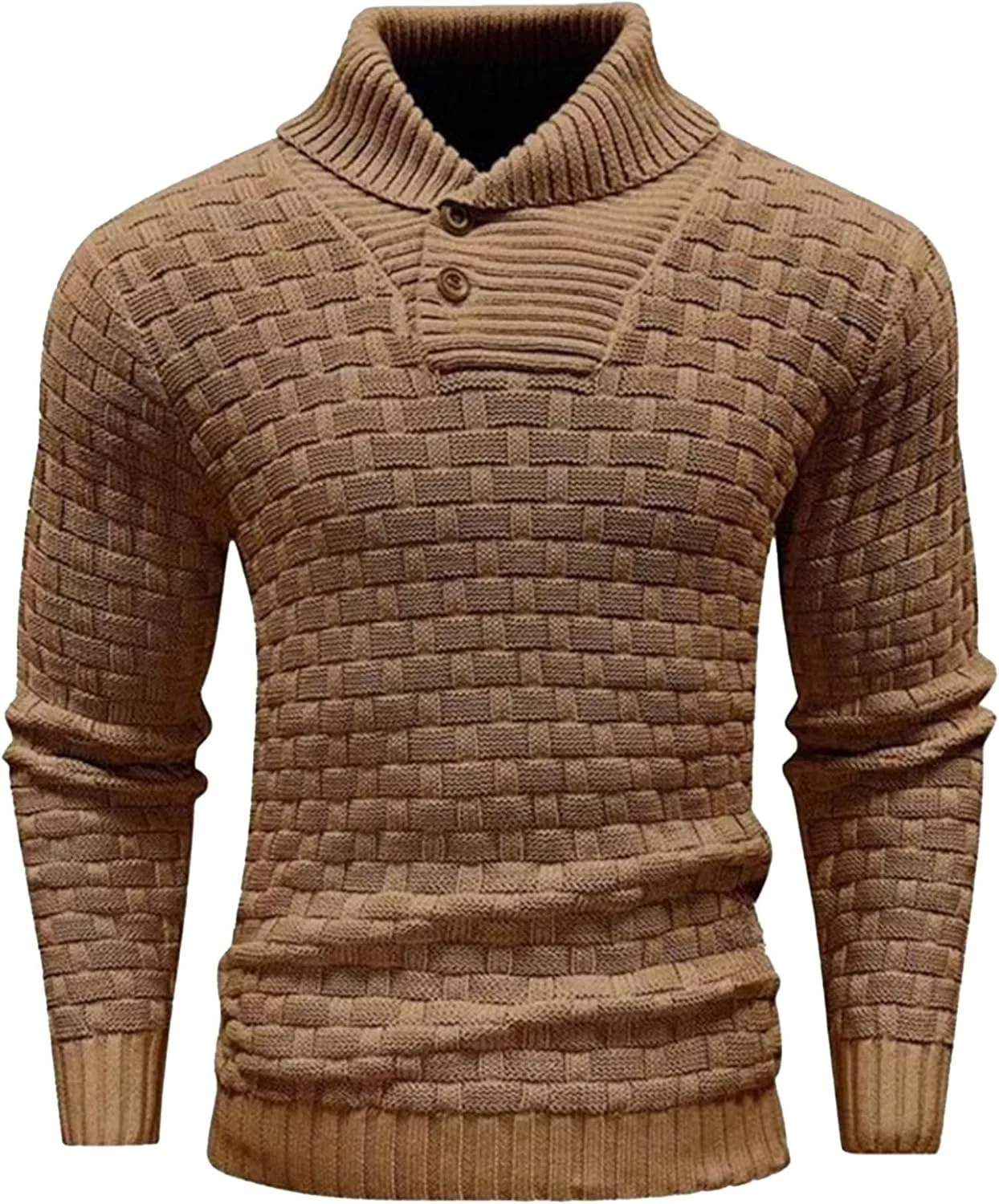 Мужской свитер с шалькой воротником Casual Slim Fit с пуговицами и косой вязкой — фото 2