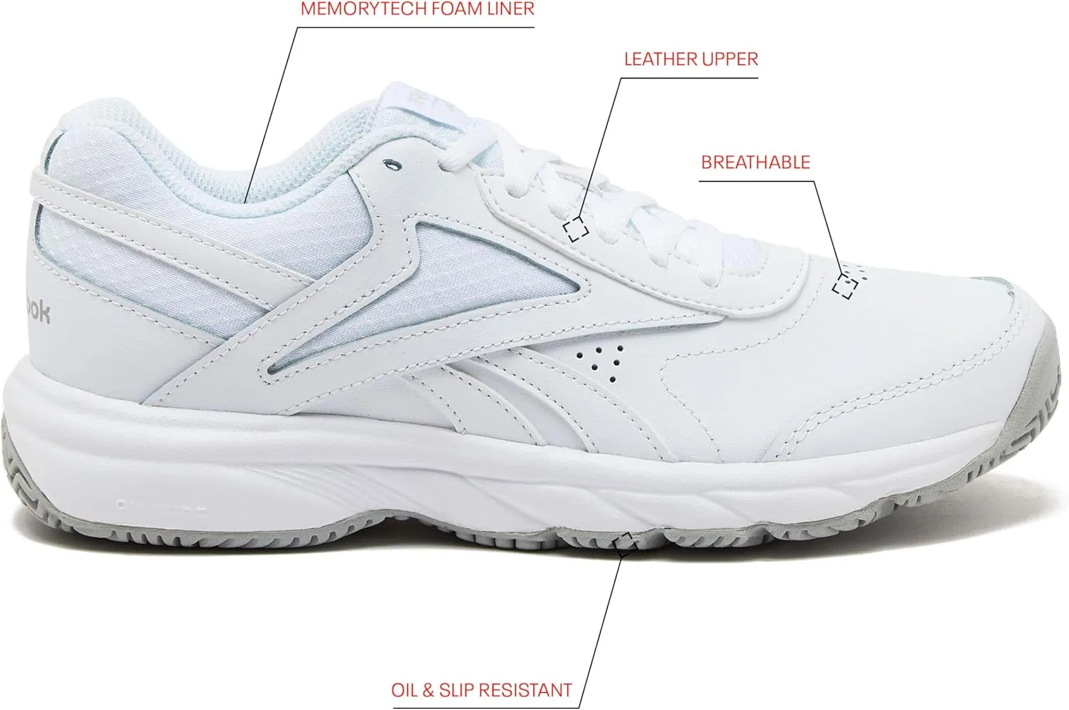 Мужские рабочие кроссовки Reebok Work N Cushion 4.0 Kc для ходьбы, 2-Cold Grey White — фото 2
