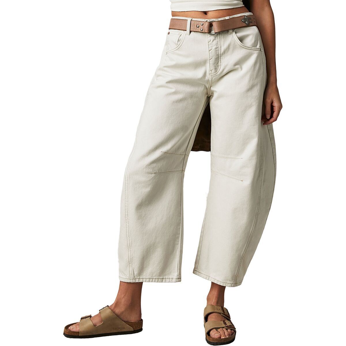 

Брюки средней посадки barrel Free People, цвет milk