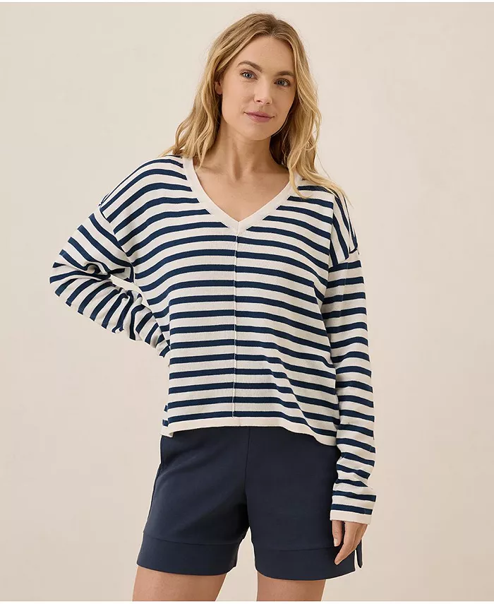 

Женский классический свободный свитер тонкой вязки из органического хлопка Pact, синий