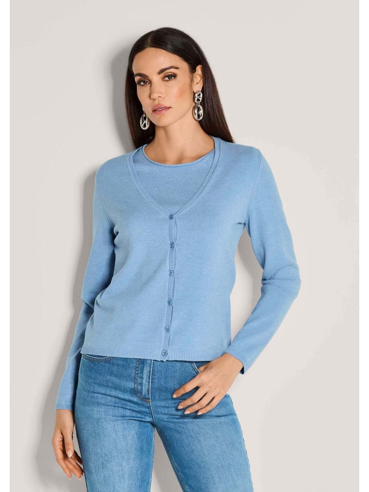 

MADELEINE Простой кардиган в сочетании с коротким рукавом свитера дымчато-синего/меланжевого цвета