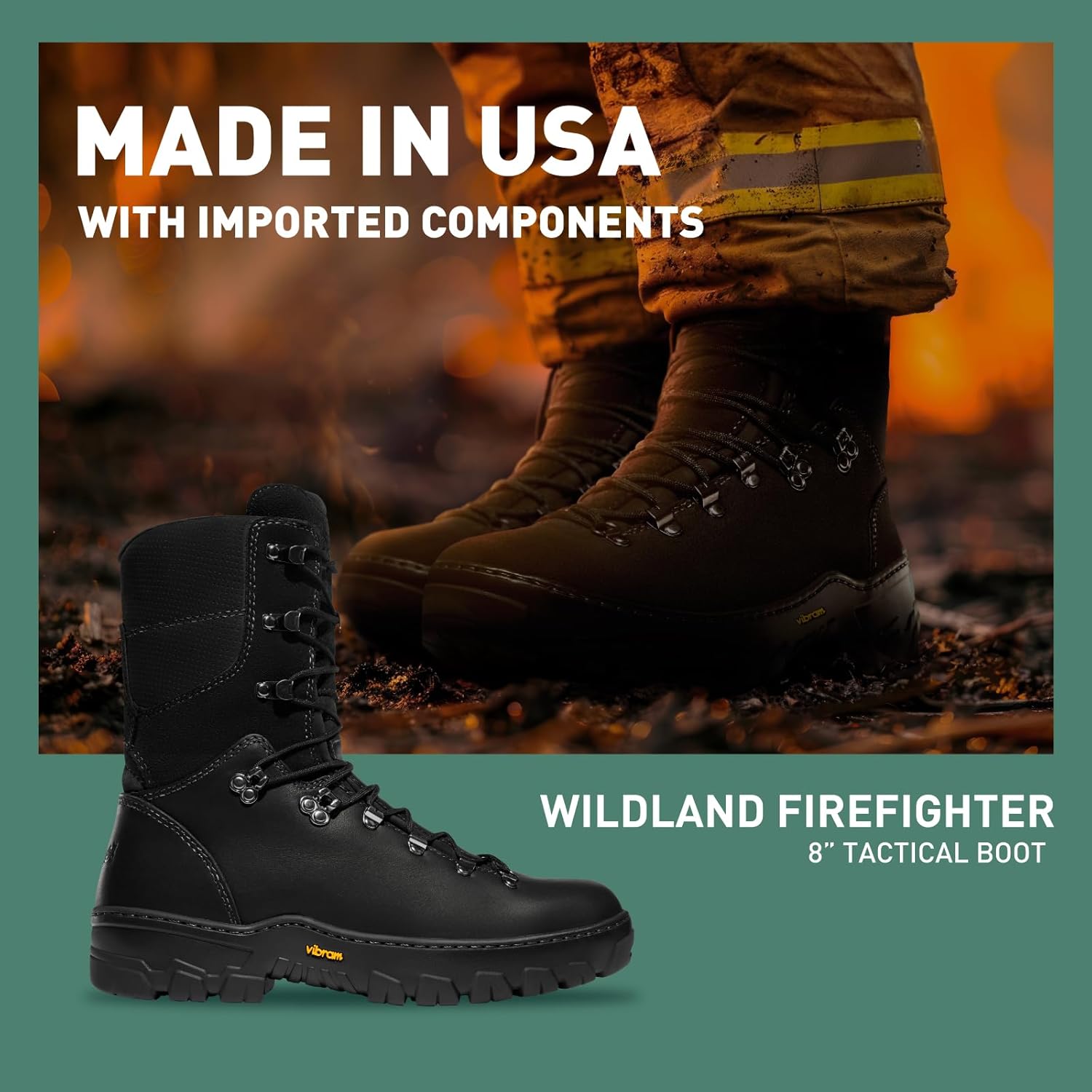 Ботинки Danner 8 Wildland Tactical для лесных пожарных, мужские и женские - из огнестойкой кожи, с электрозащитой (EH), с маслостойкой и противоскользящей подошвой, произведено в США, черный — фото 2