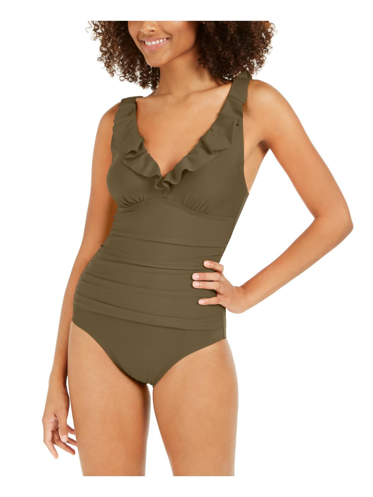 

Женский цельный купальник с оборками DKNY Swim, цвет moss