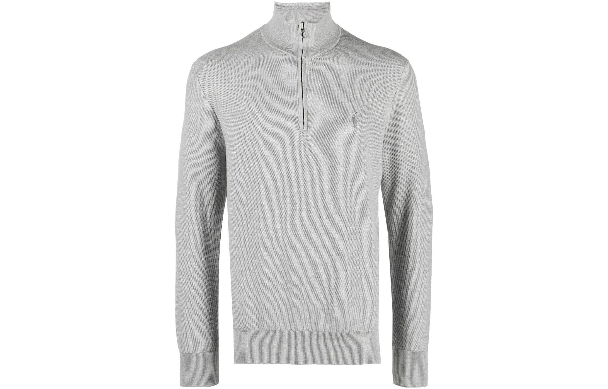 

Свитшот с вышитым логотипом и молнией на четверть Polo Ralph Lauren, серый