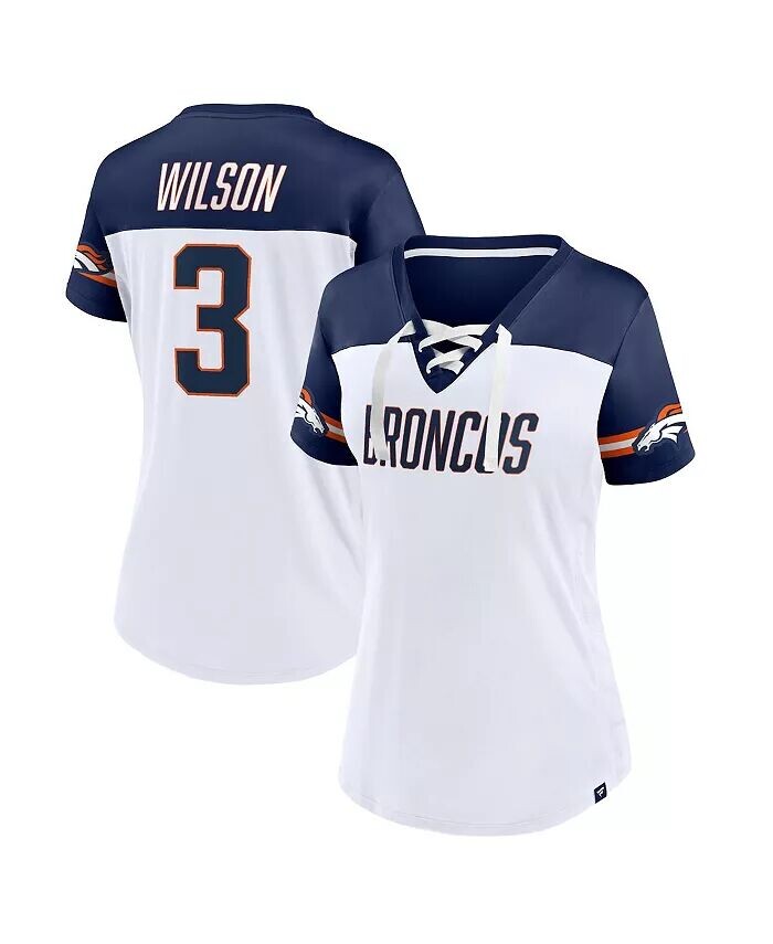 

Женский топ с v-образным вырезом Russell Wilson White Denver Broncos Athena, имя и номер Fanatics