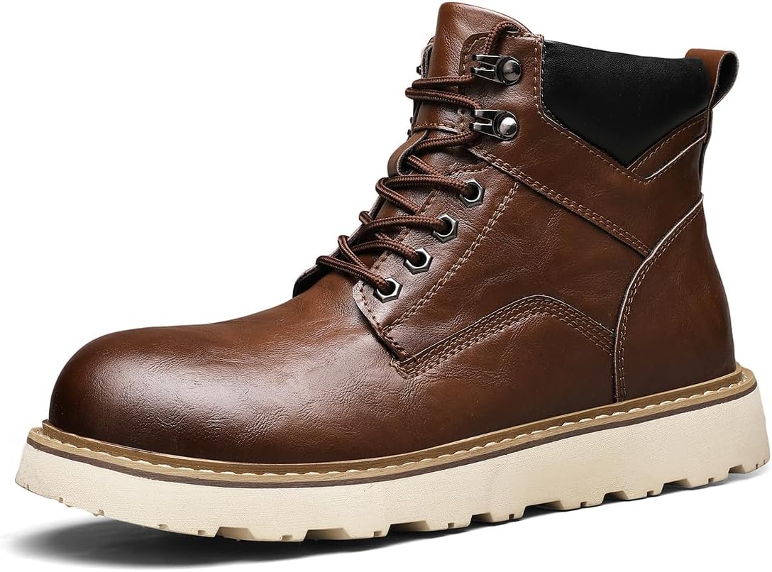 

Мужские винтажные кожаные повседневные ботинки стиль работы, низкие сапоги средней длины, оксфорды на шнуровке с толстой подошвой, противоскользящие Lhyxu, коричневый